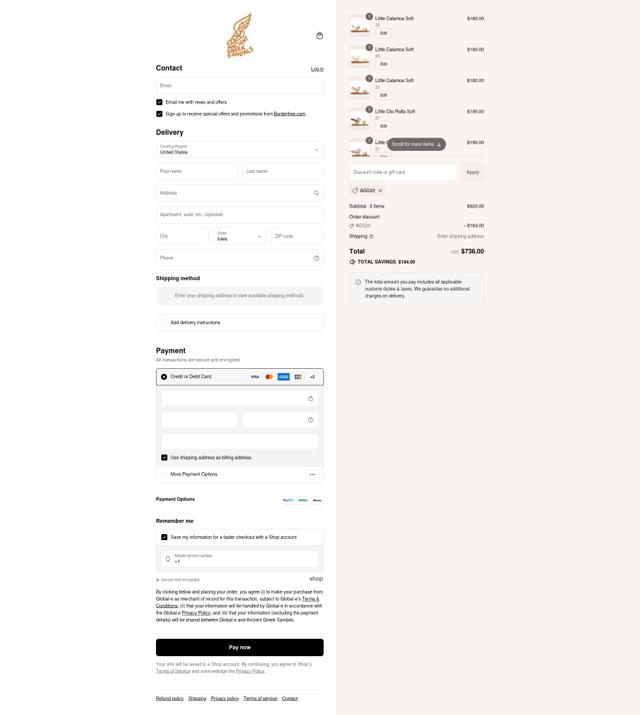 Ancient Greek Sandals checkout page showing Ancient Greek Sandals promo code box | Screenshot taken by SimplyCodes community member on Aug 17, 2025