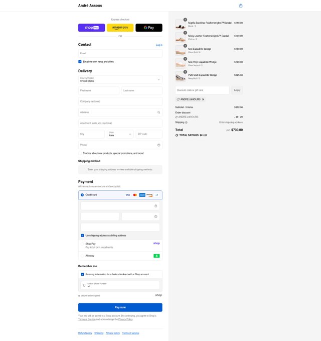 André Assous checkout page showing André Assous promo code box | Screenshot taken by SimplyCodes community member on Aug 26, 2025