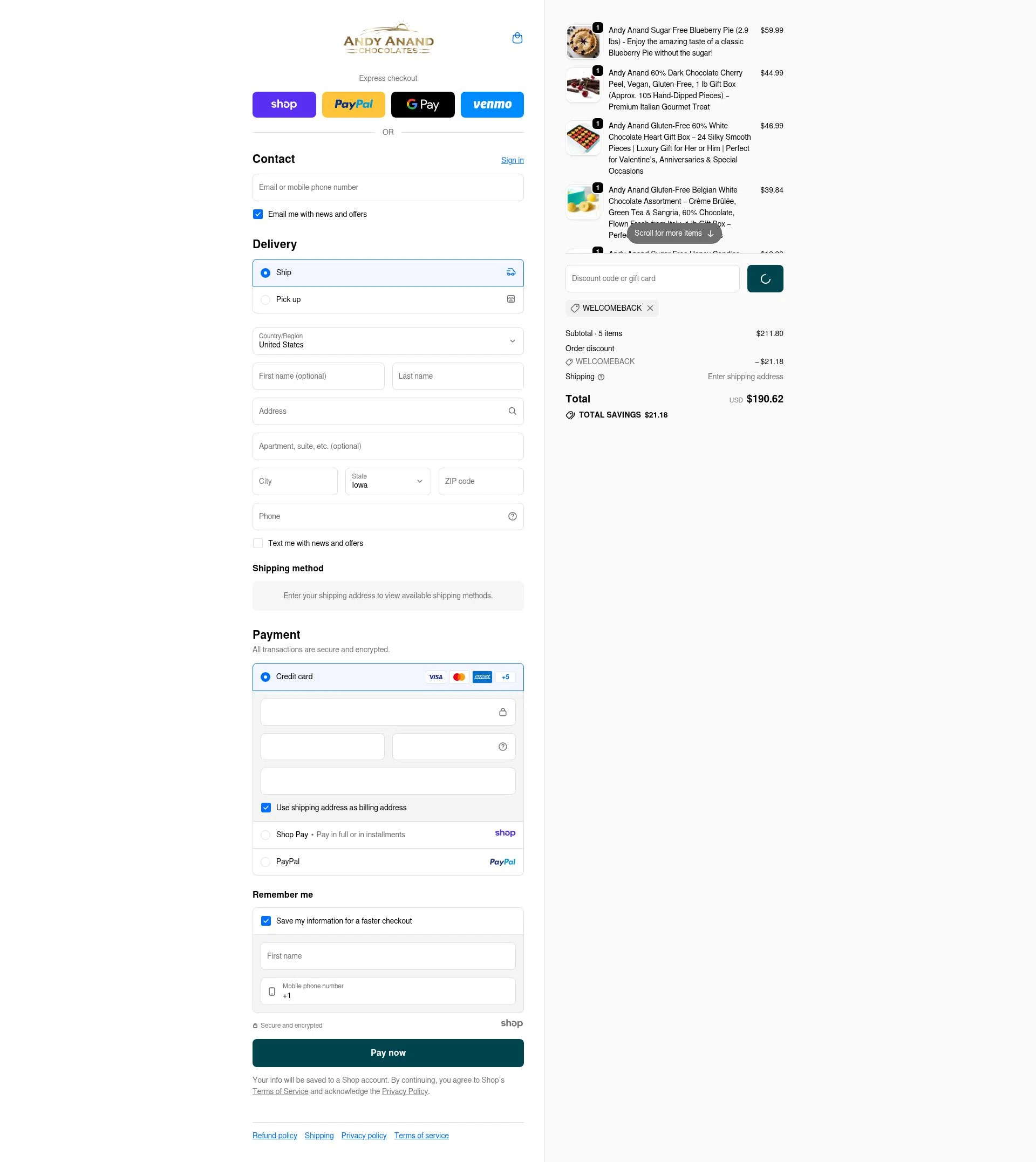 Andy Anand checkout page showing Andy Anand promo code box | Screenshot taken by SimplyCodes community member on Dec 25, 2025