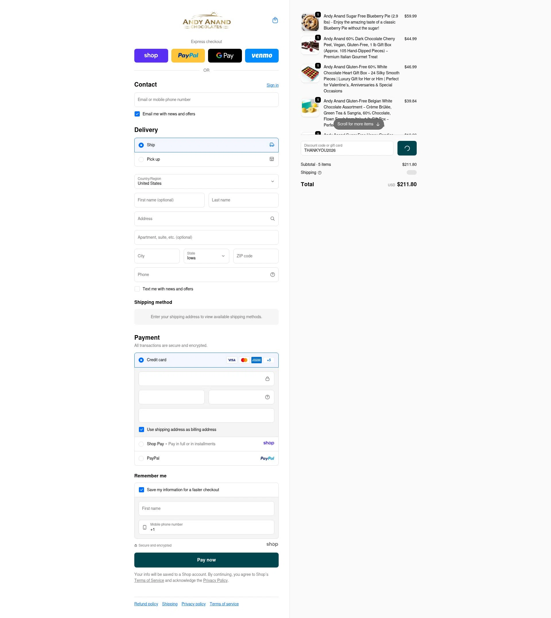 Andy Anand checkout page showing Andy Anand promo code box | Screenshot taken by SimplyCodes community member on Jan 4, 2026