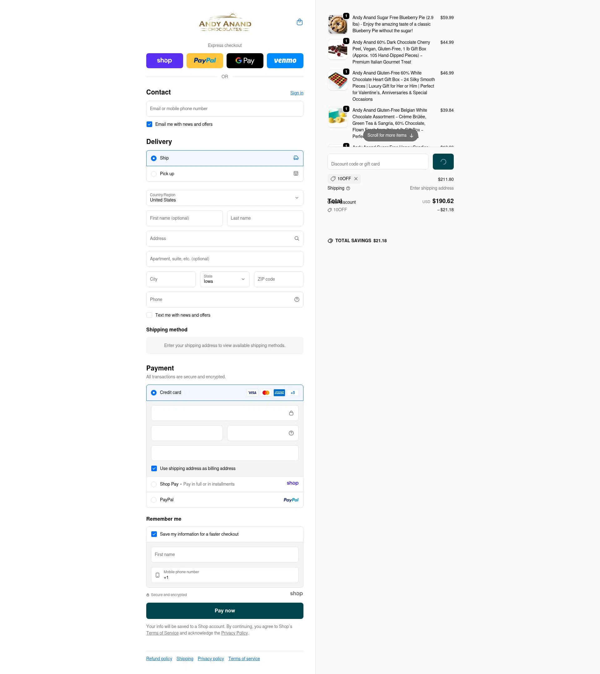 Andy Anand checkout page showing Andy Anand promo code box | Screenshot taken by SimplyCodes community member on Dec 25, 2025