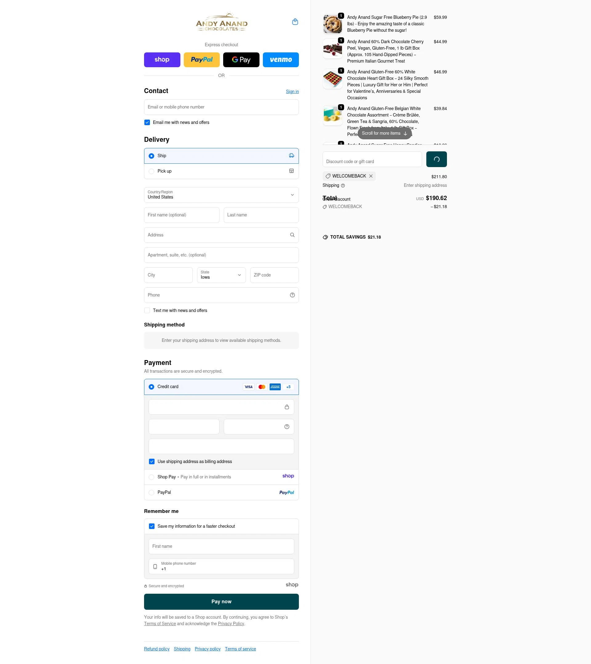 Andy Anand checkout page showing Andy Anand promo code box | Screenshot taken by SimplyCodes community member on Jan 2, 2026