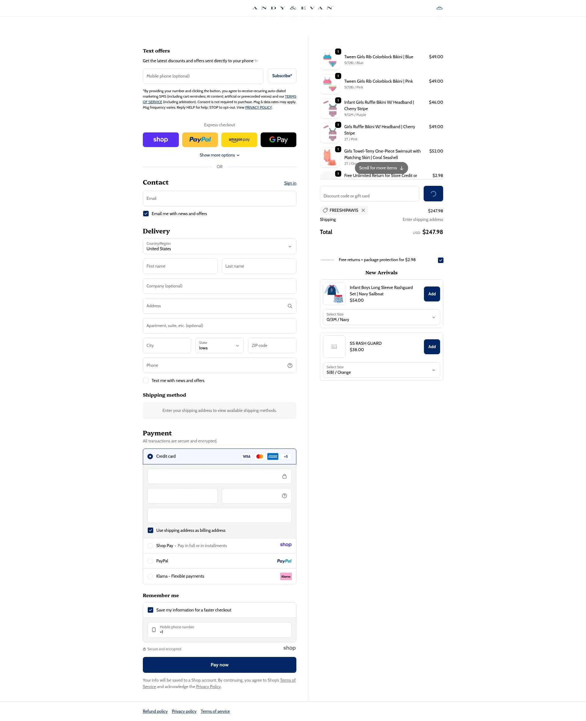 Andy & Evan checkout page showing Andy & Evan promo code box | Screenshot taken by SimplyCodes community member on Dec 31, 2025
