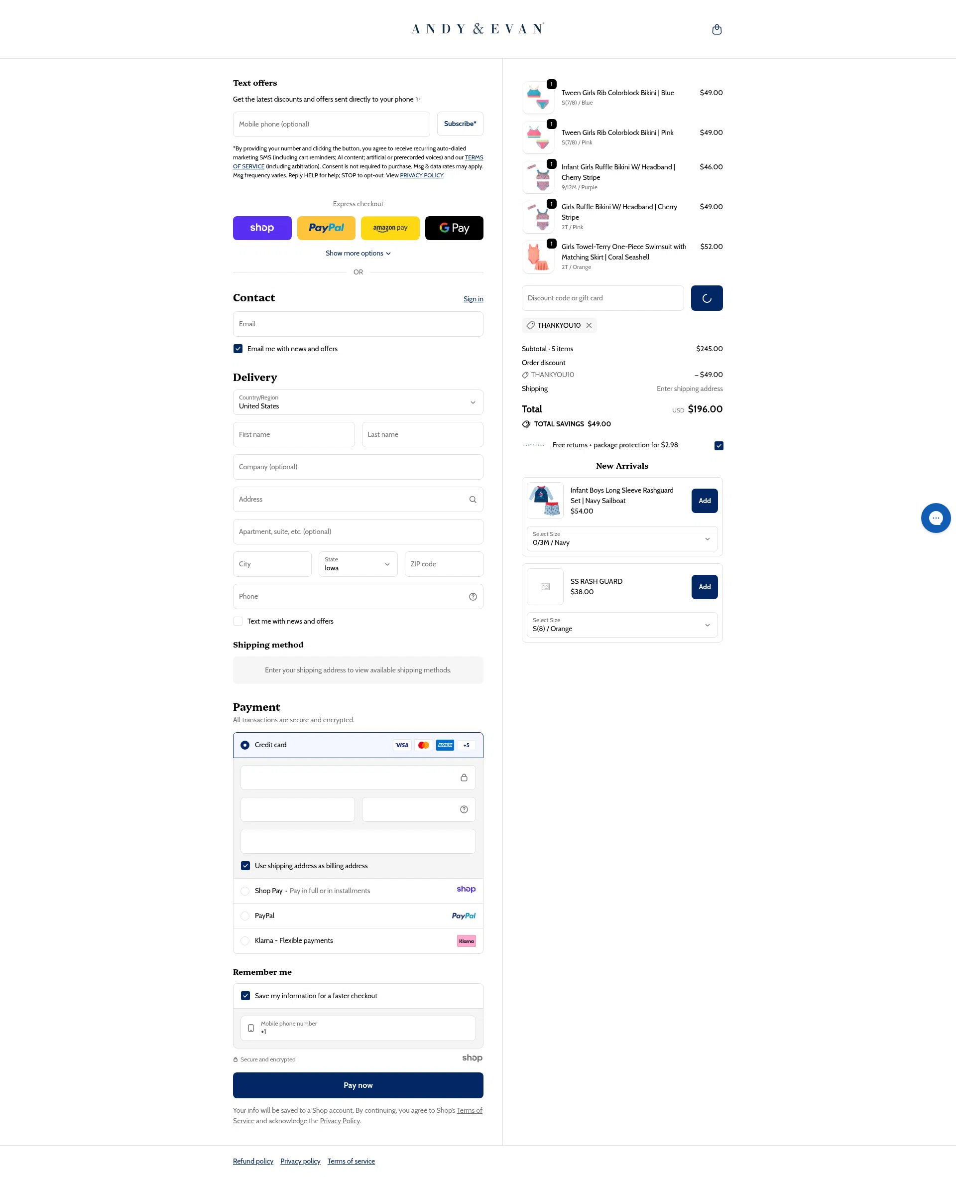 Andy & Evan checkout page showing Andy & Evan promo code box | Screenshot taken by SimplyCodes community member on Dec 31, 2025