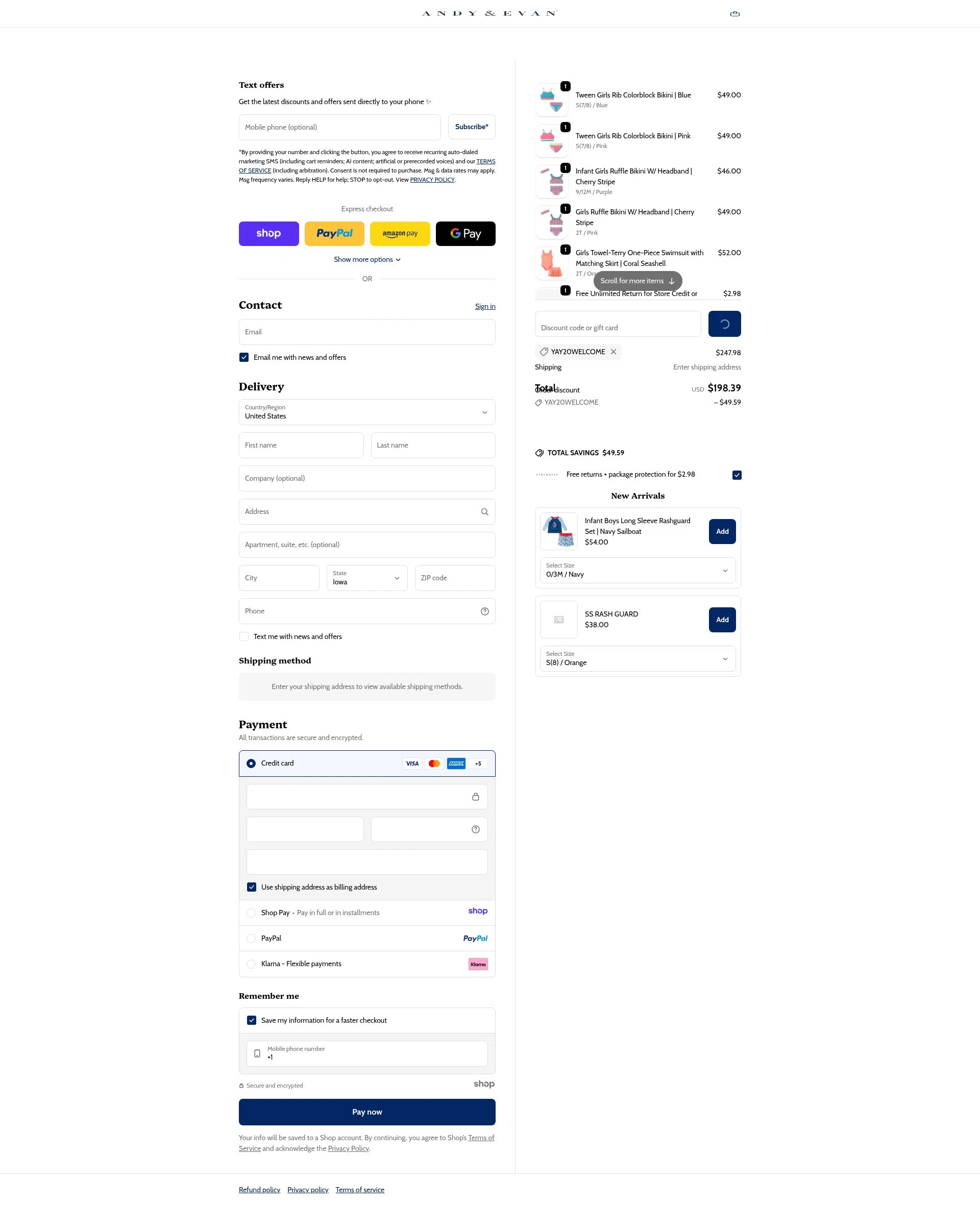 Andy & Evan checkout page showing Andy & Evan promo code box | Screenshot taken by SimplyCodes community member on Dec 31, 2025