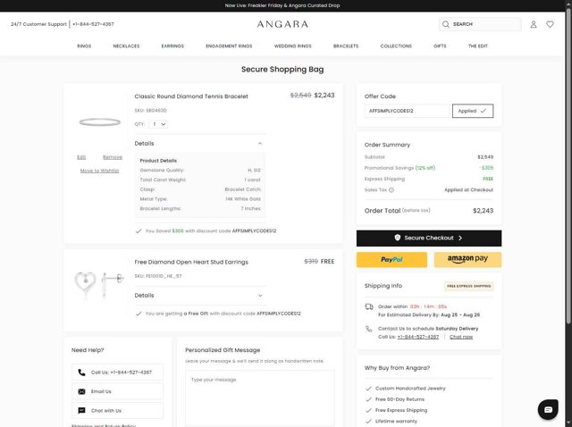 Angara checkout page showing Angara coupon code box | Screenshot taken by SimplyCodes community member on Aug 19, 2025