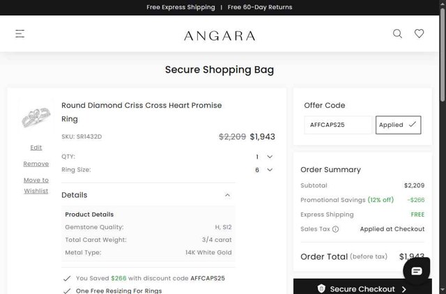 Angara checkout page showing Angara coupon code box | Screenshot taken by SimplyCodes community member on Aug 26, 2025