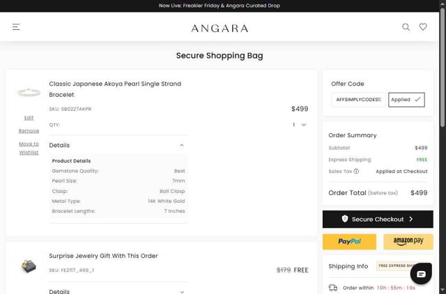 Angara checkout page showing Angara coupon code box | Screenshot taken by SimplyCodes community member on Aug 28, 2025