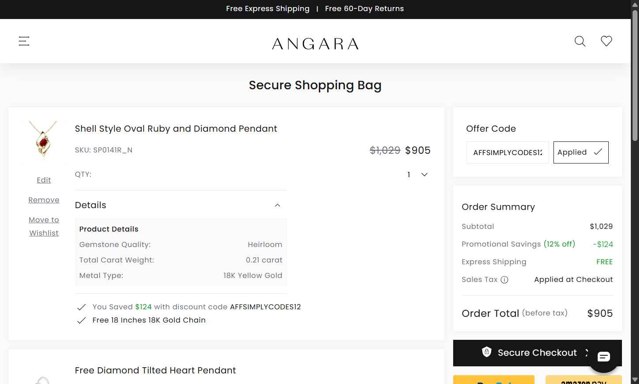 Angara checkout page showing Angara coupon code box | Screenshot taken by SimplyCodes community member on Jul 28, 2025