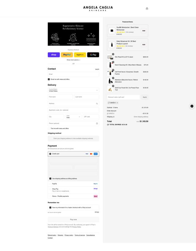 Angela Caglia checkout page showing Angela Caglia discount code box | Screenshot taken by SimplyCodes community member on Sep 8, 2025