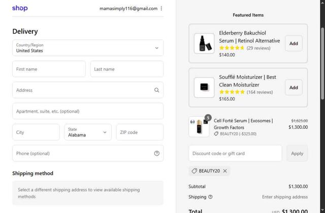 Angela Caglia checkout page showing Angela Caglia discount code box | Screenshot taken by SimplyCodes community member on Sep 10, 2025