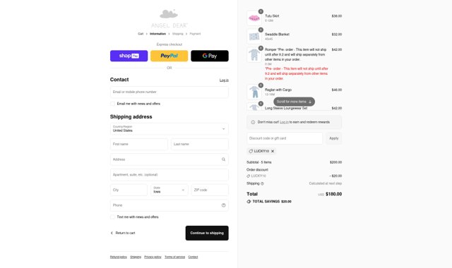 Angel Dear checkout page showing Angel Dear coupon code box | Screenshot taken by SimplyCodes community member on Aug 27, 2025