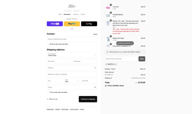 Angel Dear checkout page showing Angel Dear coupon code box | Screenshot taken by SimplyCodes community member on Aug 27, 2025
