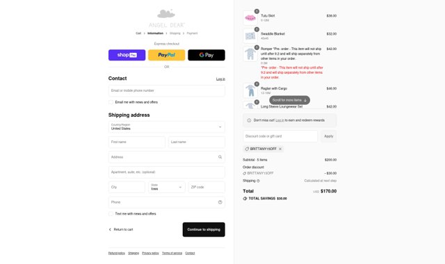 Angel Dear checkout page showing Angel Dear coupon code box | Screenshot taken by SimplyCodes community member on Aug 27, 2025