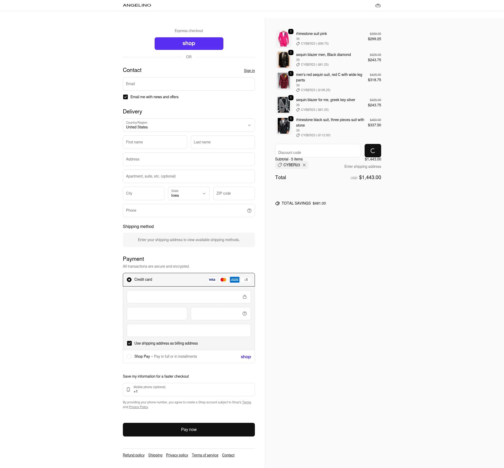 Angelino.us checkout page showing Angelino.us promo code box | Screenshot taken by SimplyCodes community member on Jan 31, 2026