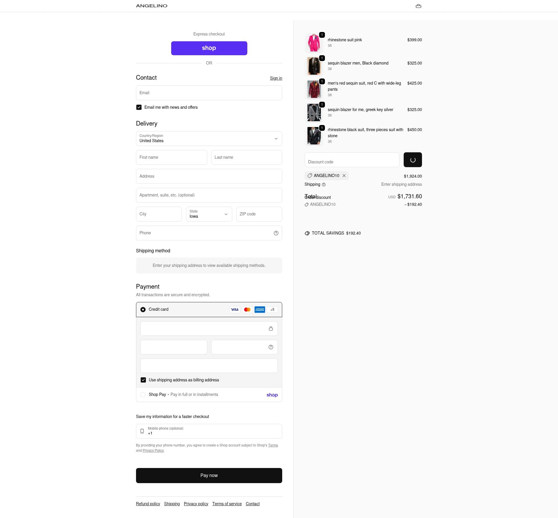 Angelino.us checkout page showing Angelino.us promo code box | Screenshot taken by SimplyCodes community member on Feb 8, 2026