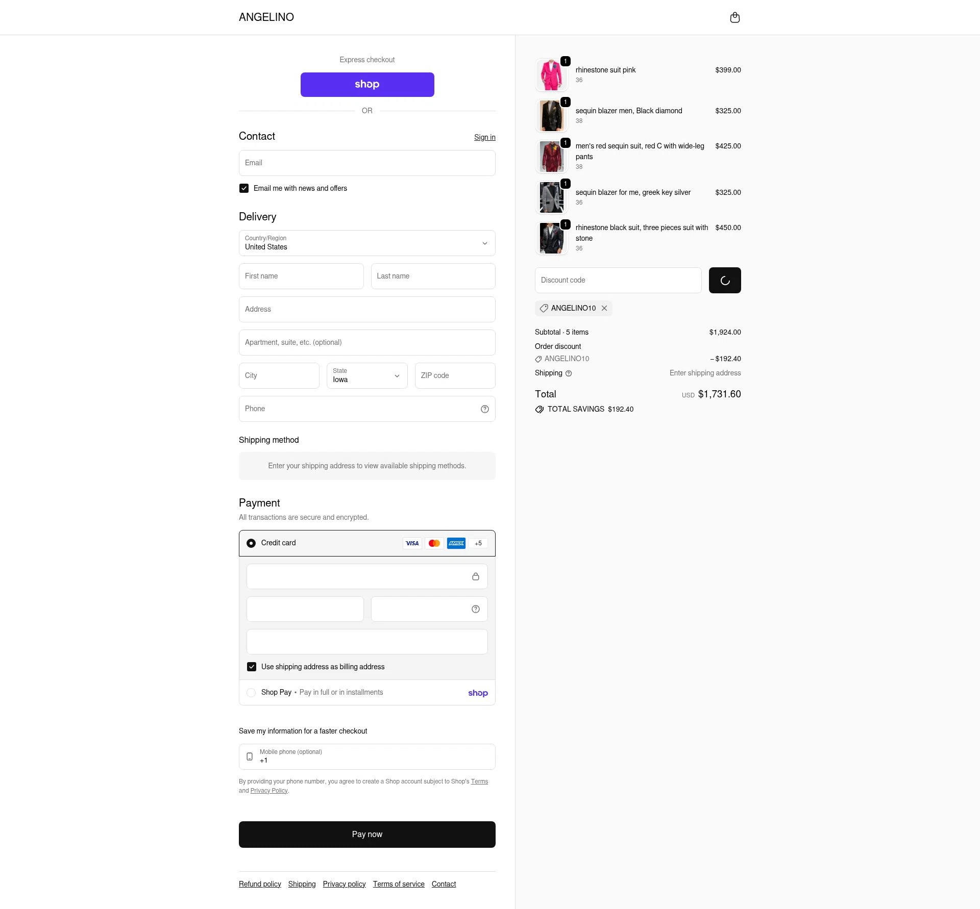 Angelino.us checkout page showing Angelino.us promo code box | Screenshot taken by SimplyCodes community member on Feb 13, 2026