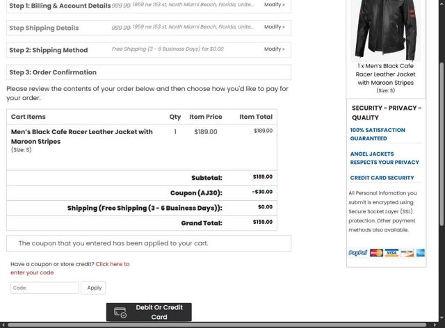 Angel Jackets checkout page showing Angel Jackets coupon code box | Screenshot taken by SimplyCodes community member on Jul 22, 2025