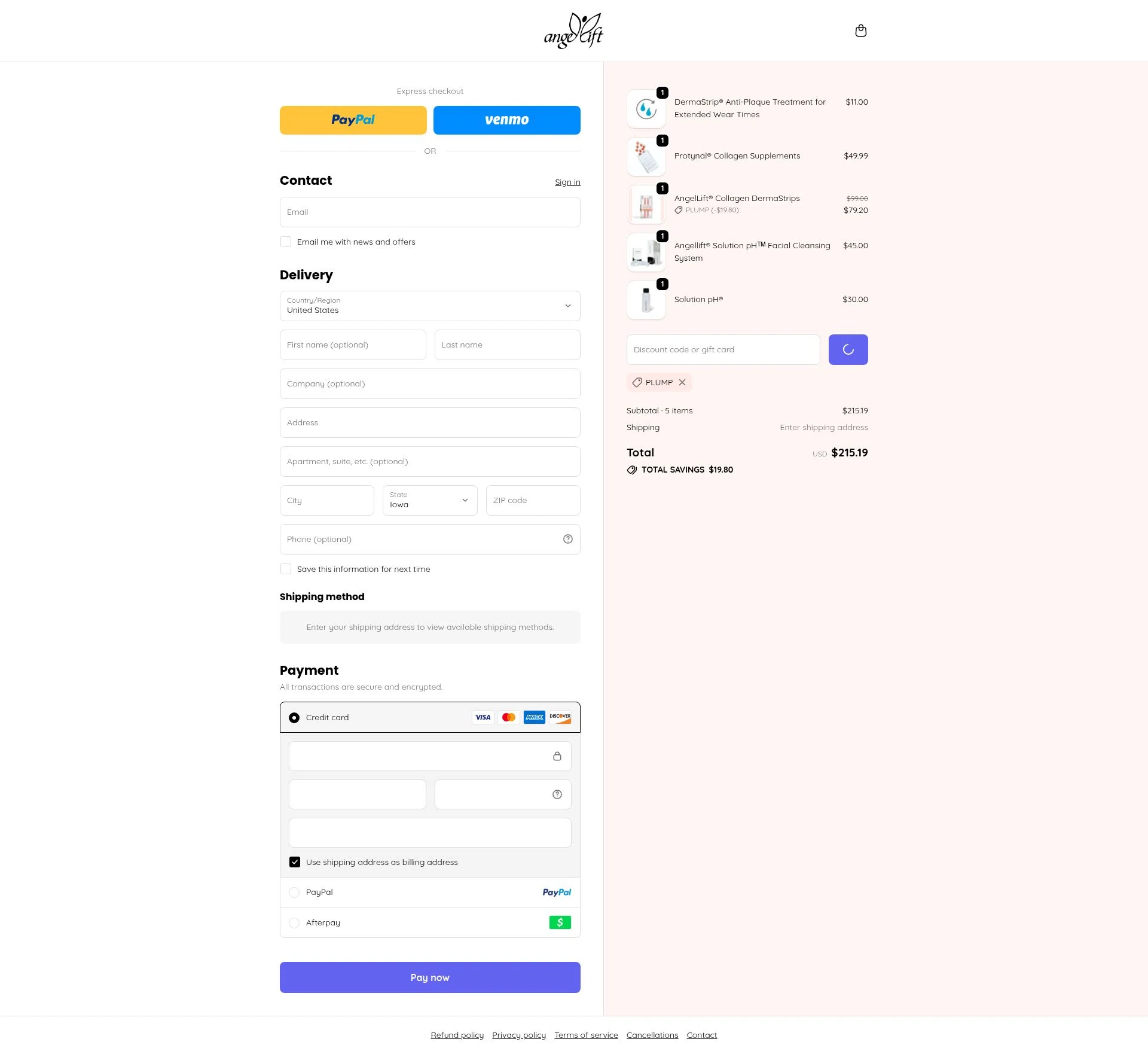 AngelLift checkout page showing AngelLift discount code box | Screenshot taken by SimplyCodes community member on Feb 20, 2026