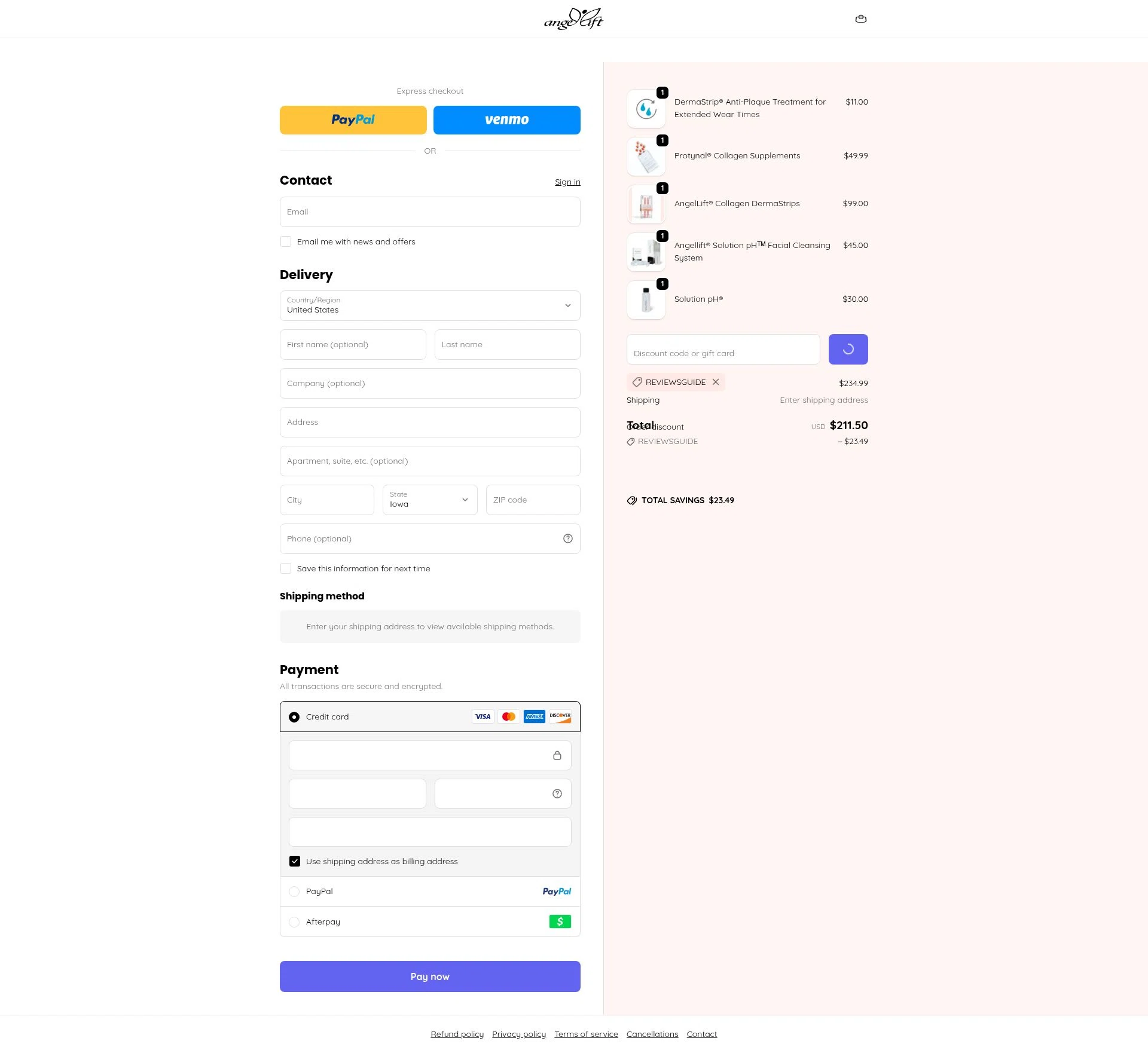 AngelLift checkout page showing AngelLift discount code box | Screenshot taken by SimplyCodes community member on Feb 20, 2026