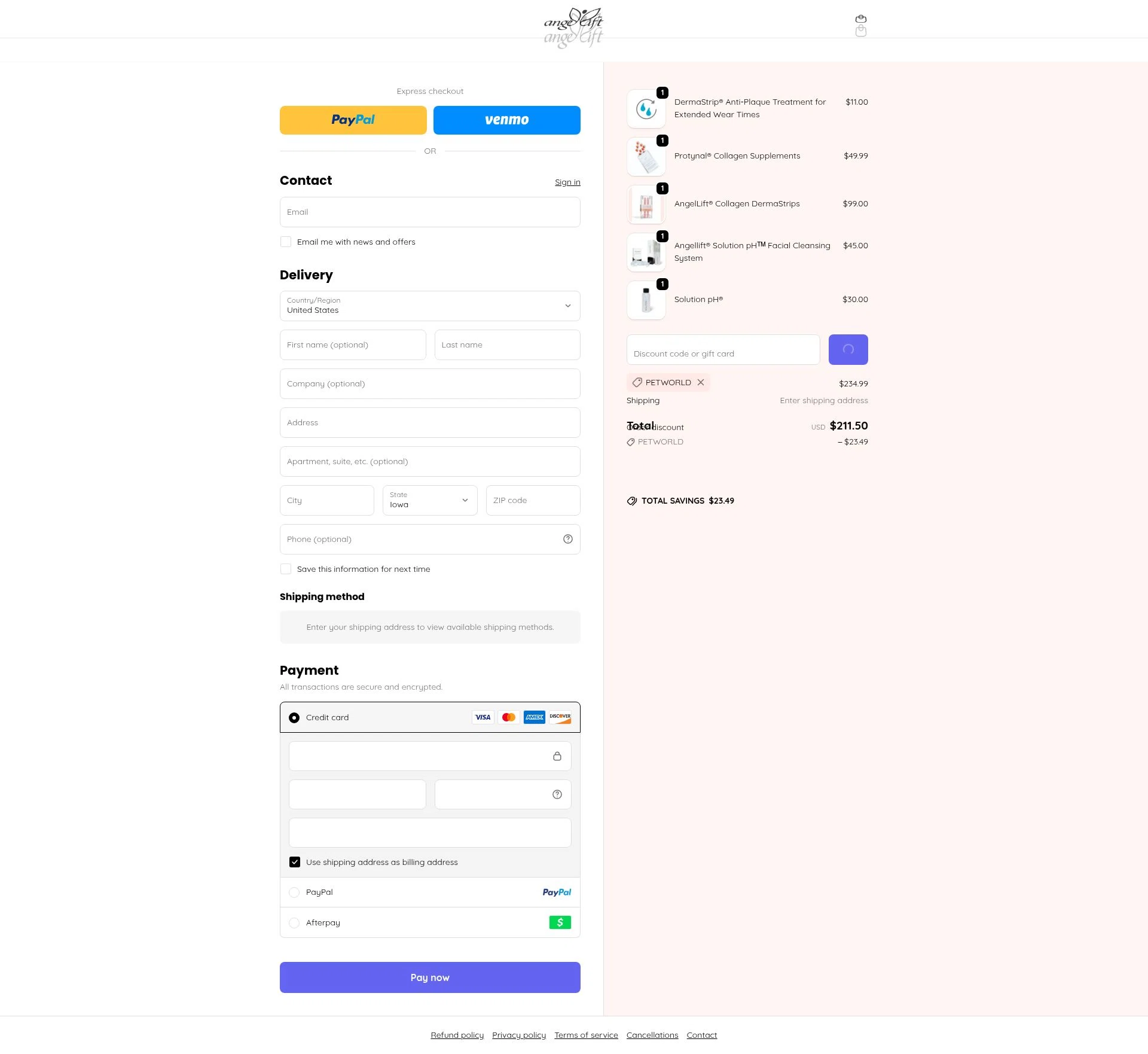 AngelLift checkout page showing AngelLift discount code box | Screenshot taken by SimplyCodes community member on Feb 20, 2026