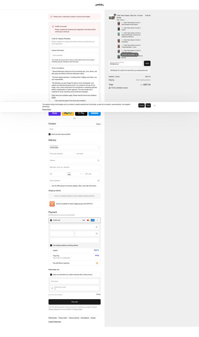 Angel Studios checkout page showing Angel Studios promo code box | Screenshot taken by SimplyCodes community member on Sep 11, 2025
