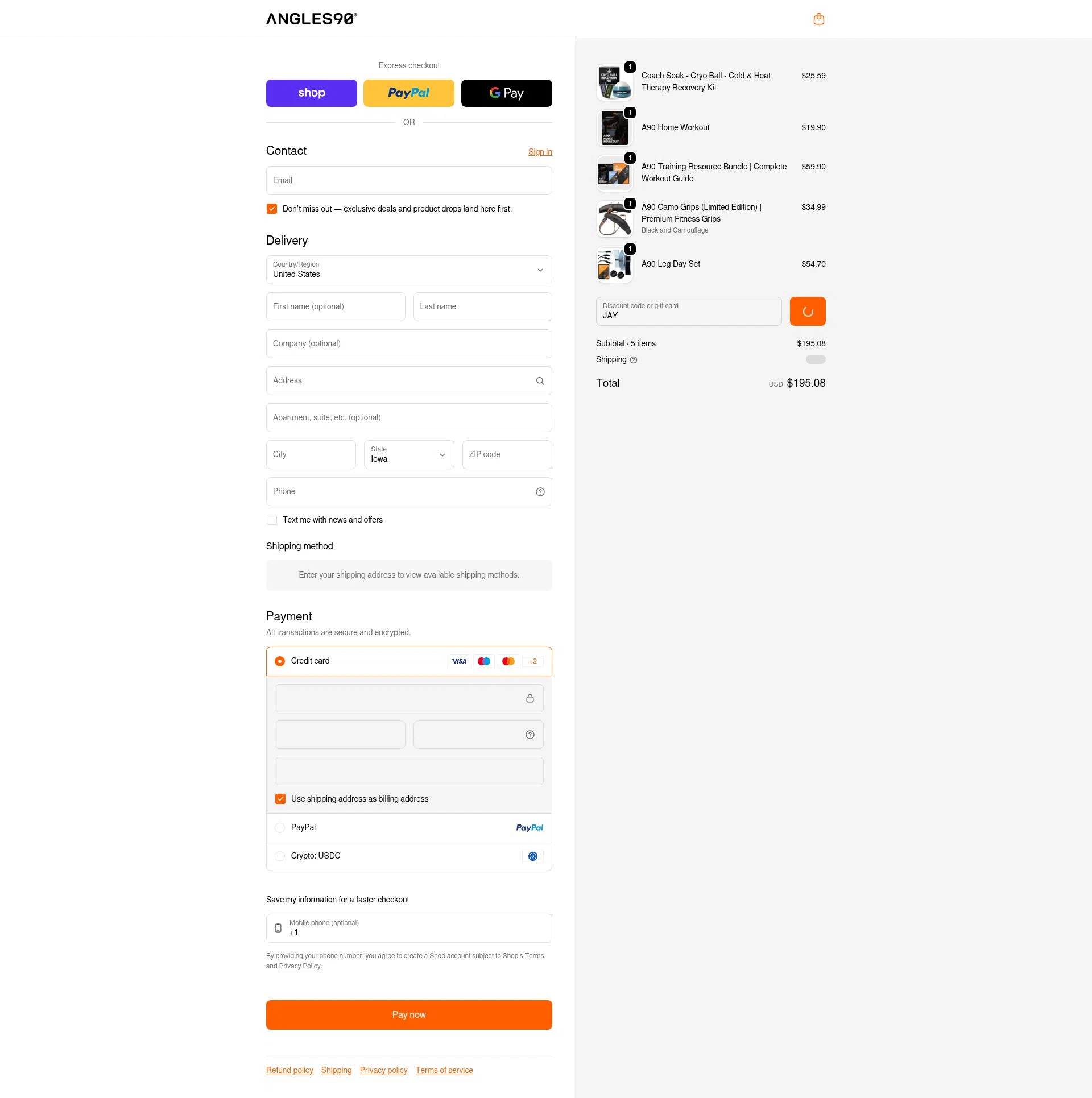 Angles90 checkout page showing Angles90 discount code box | Screenshot taken by SimplyCodes community member on Feb 10, 2026