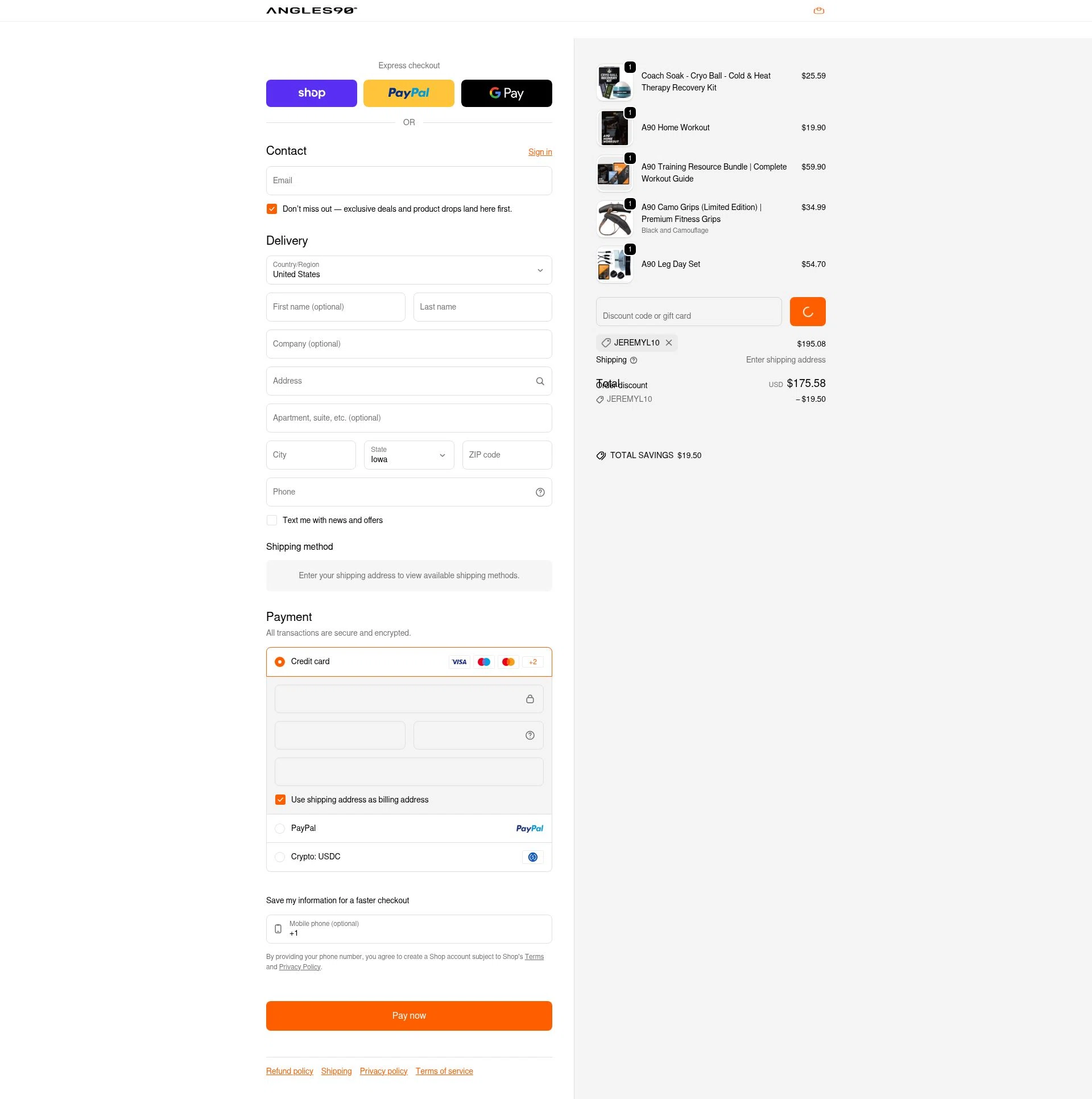 Angles90 checkout page showing Angles90 discount code box | Screenshot taken by SimplyCodes community member on Feb 10, 2026