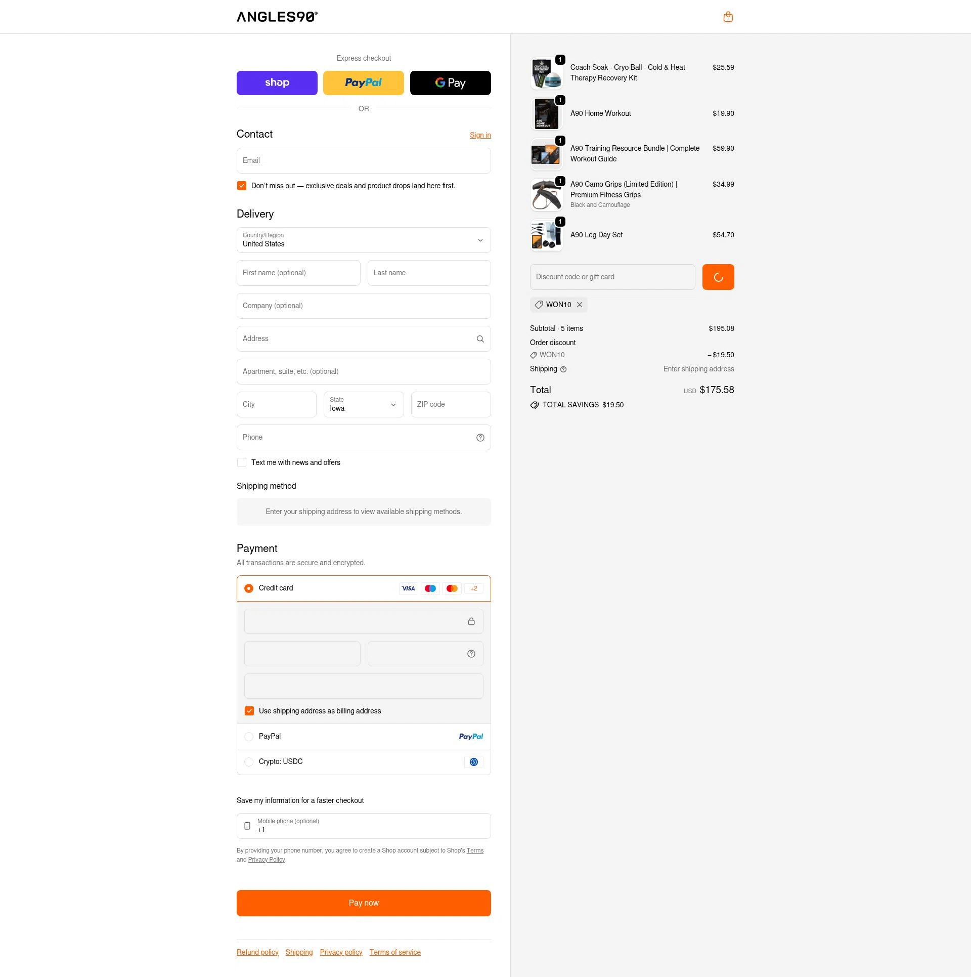 Angles90 checkout page showing Angles90 discount code box | Screenshot taken by SimplyCodes community member on Feb 10, 2026