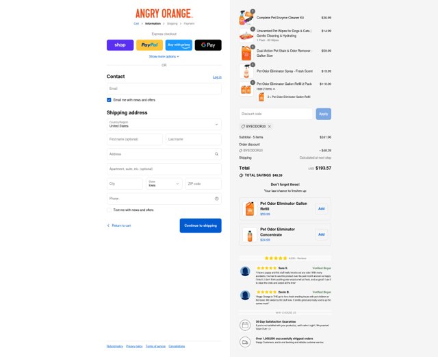 Angry Orange checkout page showing Angry Orange discount code box | Screenshot taken by SimplyCodes community member on Sep 8, 2025
