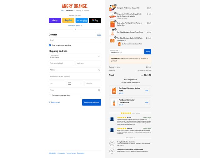 Angry Orange checkout page showing Angry Orange discount code box | Screenshot taken by SimplyCodes community member on Sep 8, 2025