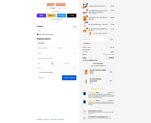 Angry Orange checkout page showing Angry Orange discount code box | Screenshot taken by SimplyCodes community member on Sep 8, 2025