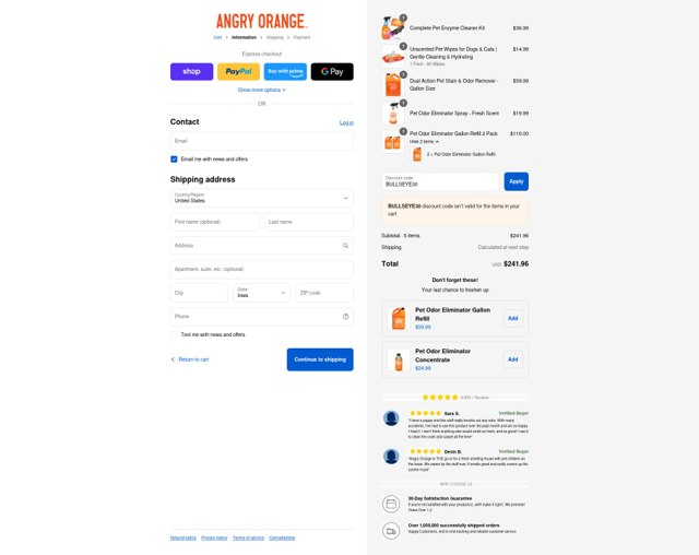 Angry Orange checkout page showing Angry Orange discount code box | Screenshot taken by SimplyCodes community member on Sep 8, 2025