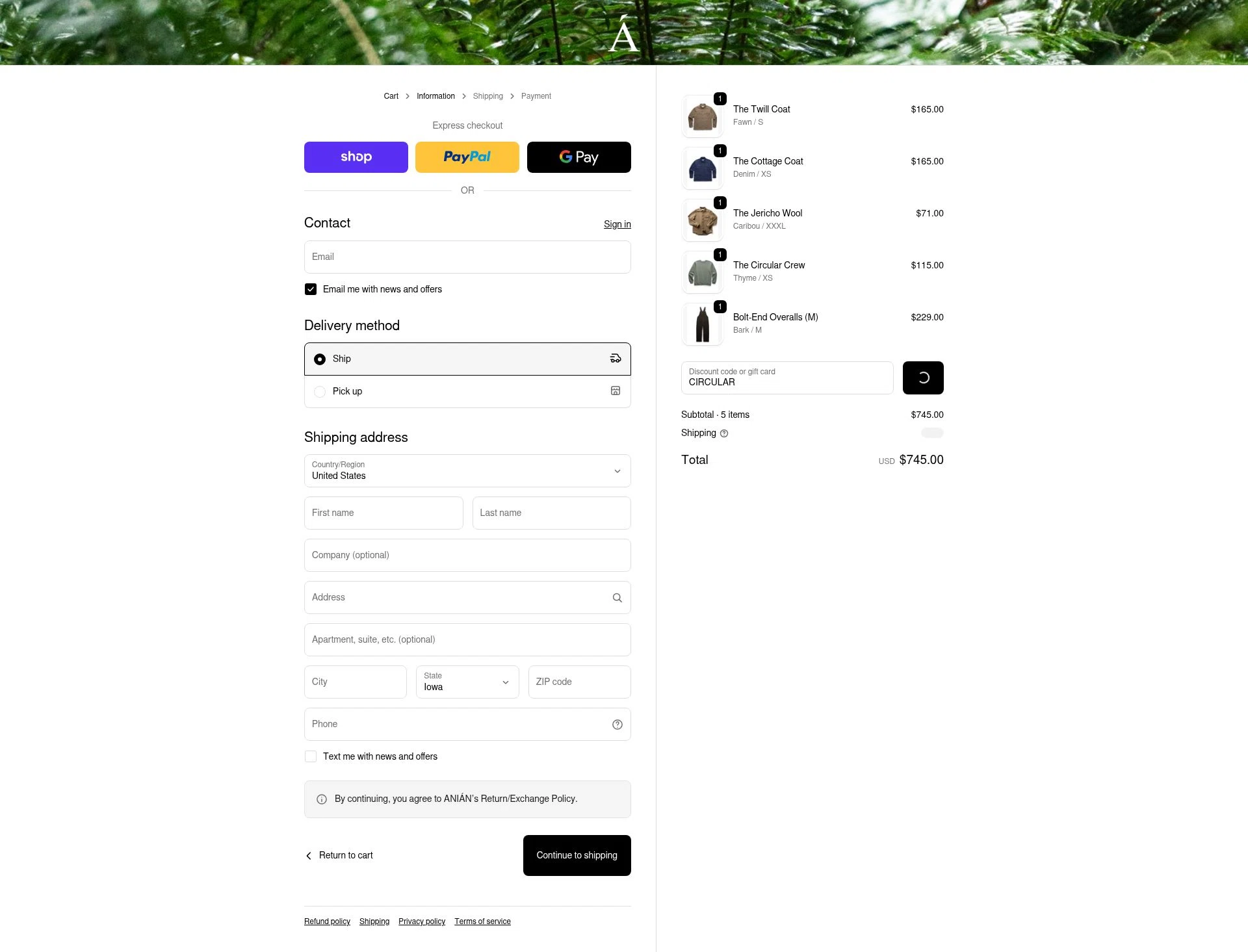 Anian checkout page showing Anian discount code box | Screenshot taken by SimplyCodes community member on Feb 9, 2026