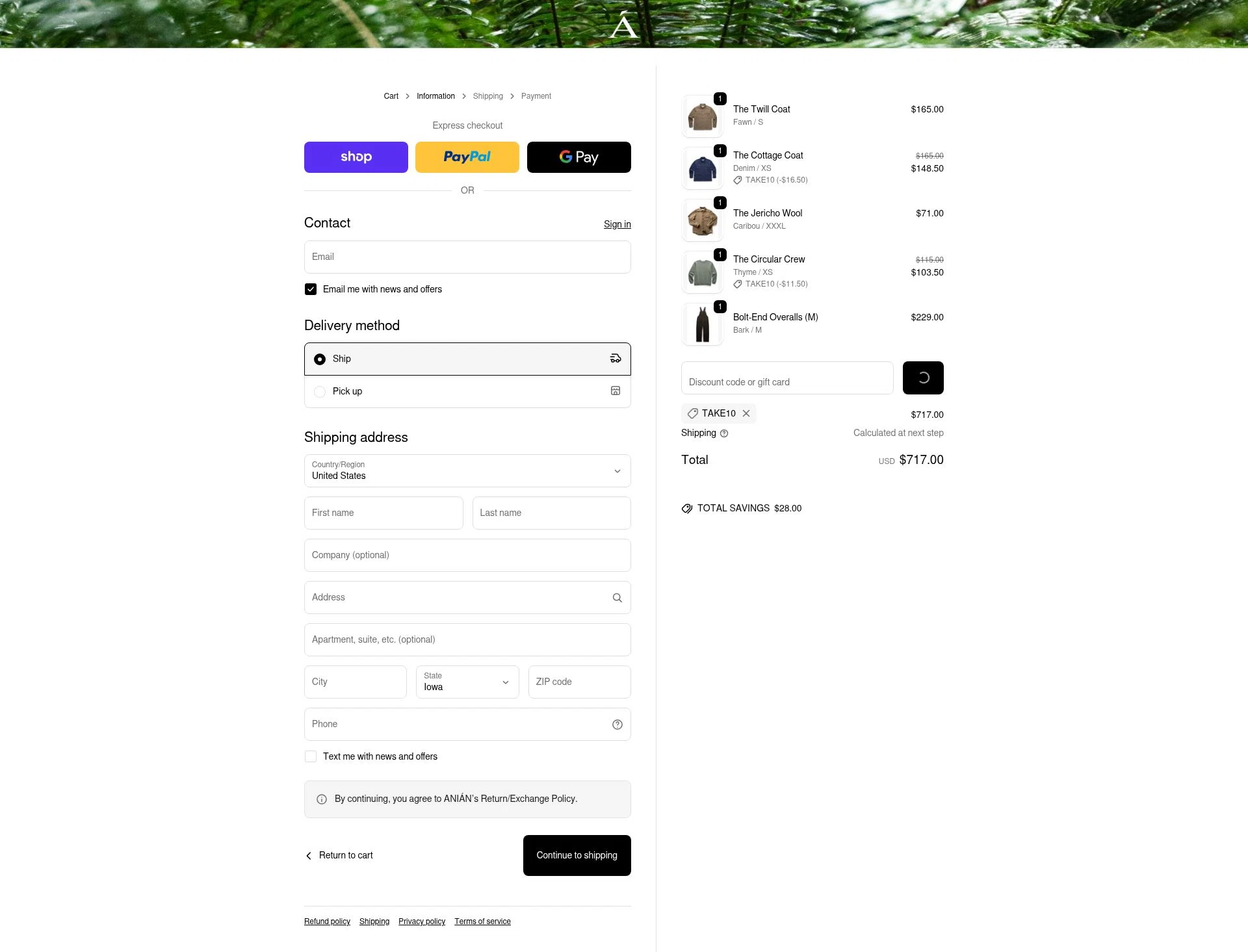 Anian checkout page showing Anian discount code box | Screenshot taken by SimplyCodes community member on Feb 9, 2026