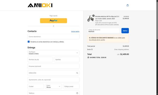Aniioki checkout page showing Aniioki discount code box | Screenshot taken by SimplyCodes community member on Sep 15, 2025