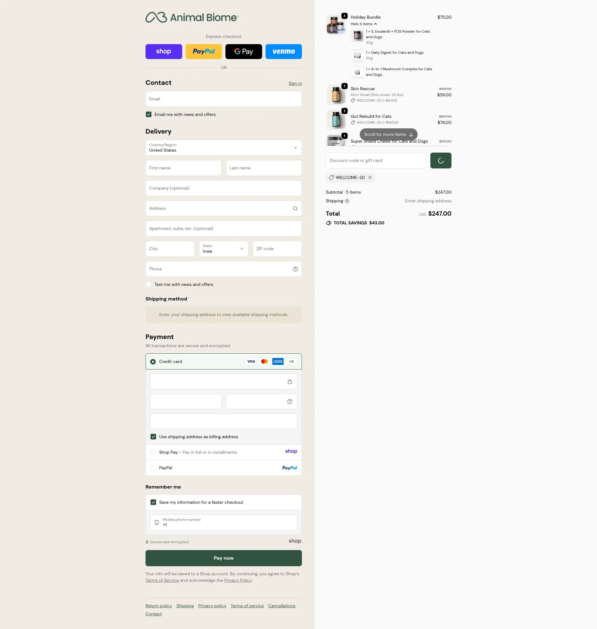 AnimalBiome checkout page showing AnimalBiome discount code box | Screenshot taken by SimplyCodes community member on Dec 23, 2025