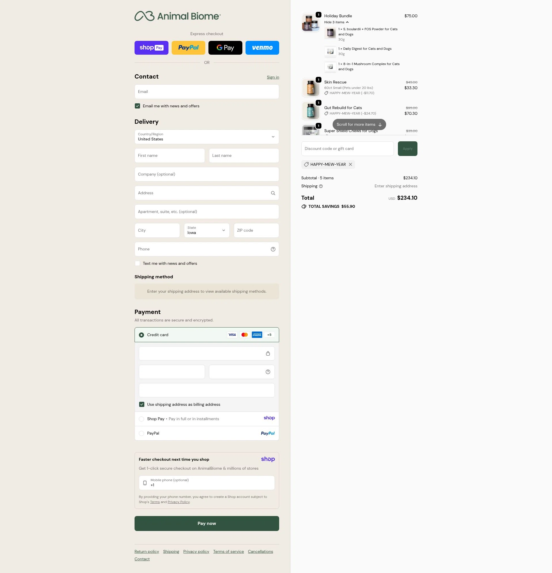 AnimalBiome checkout page showing AnimalBiome discount code box | Screenshot taken by SimplyCodes community member on Jan 7, 2026