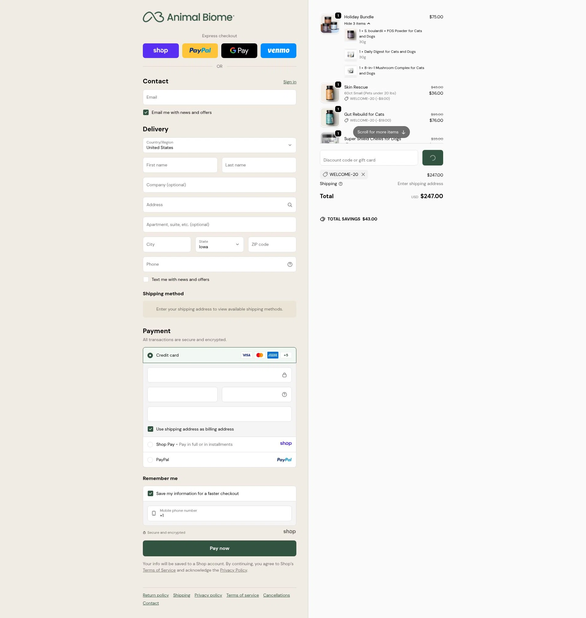AnimalBiome checkout page showing AnimalBiome discount code box | Screenshot taken by SimplyCodes community member on Jan 2, 2026