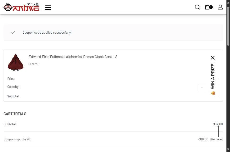 Anime Ape checkout page showing Anime Ape coupon code box | Screenshot taken by SimplyCodes community member on Oct 31, 2025