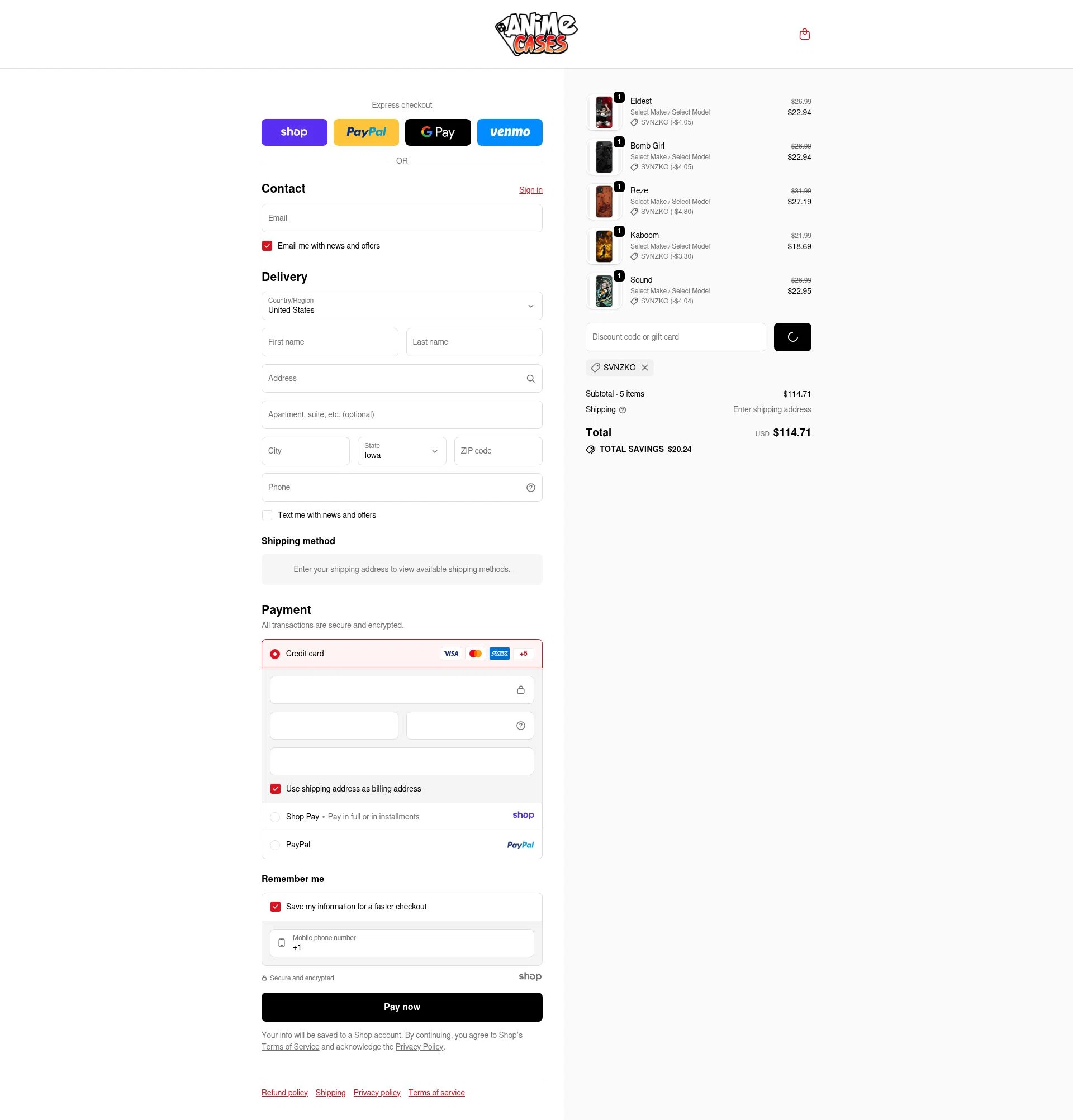 Anime Cases checkout page showing Anime Cases discount code box | Screenshot taken by SimplyCodes community member on Dec 30, 2025