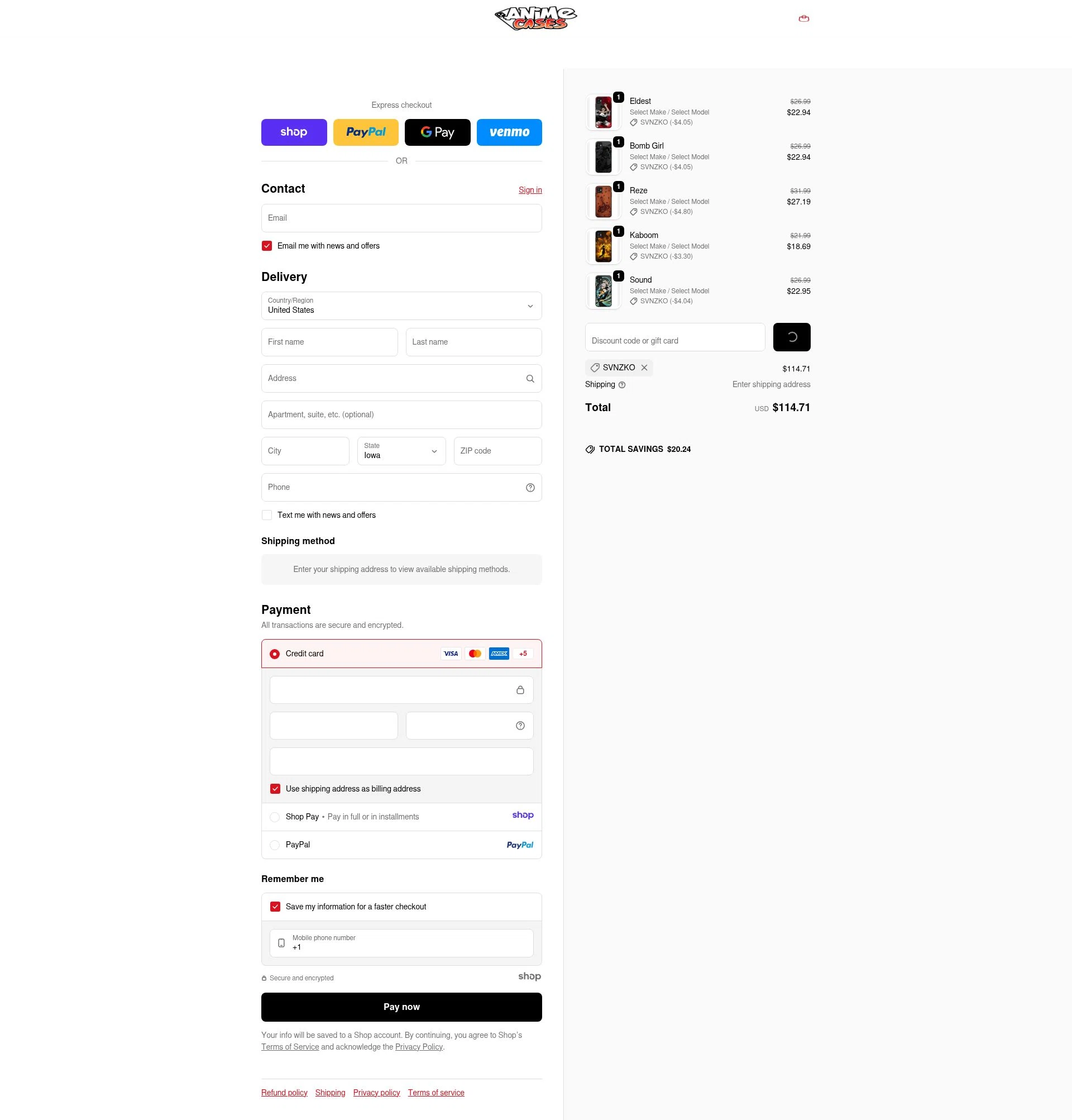 Anime Cases checkout page showing Anime Cases discount code box | Screenshot taken by SimplyCodes community member on Jan 4, 2026