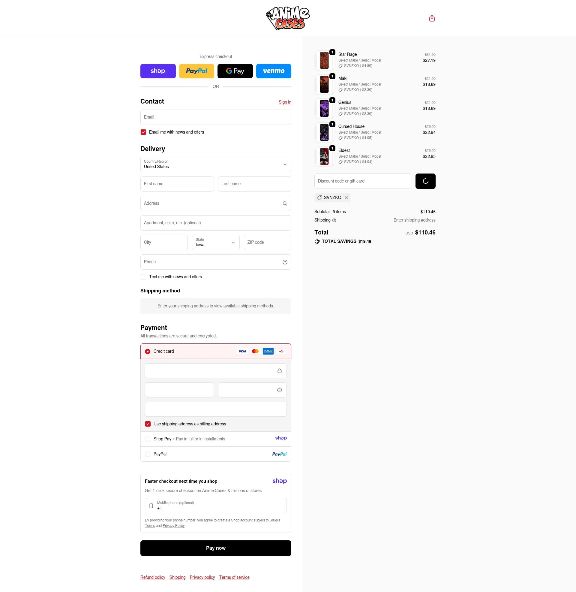 Anime Cases checkout page showing Anime Cases discount code box | Screenshot taken by SimplyCodes community member on Jan 14, 2026