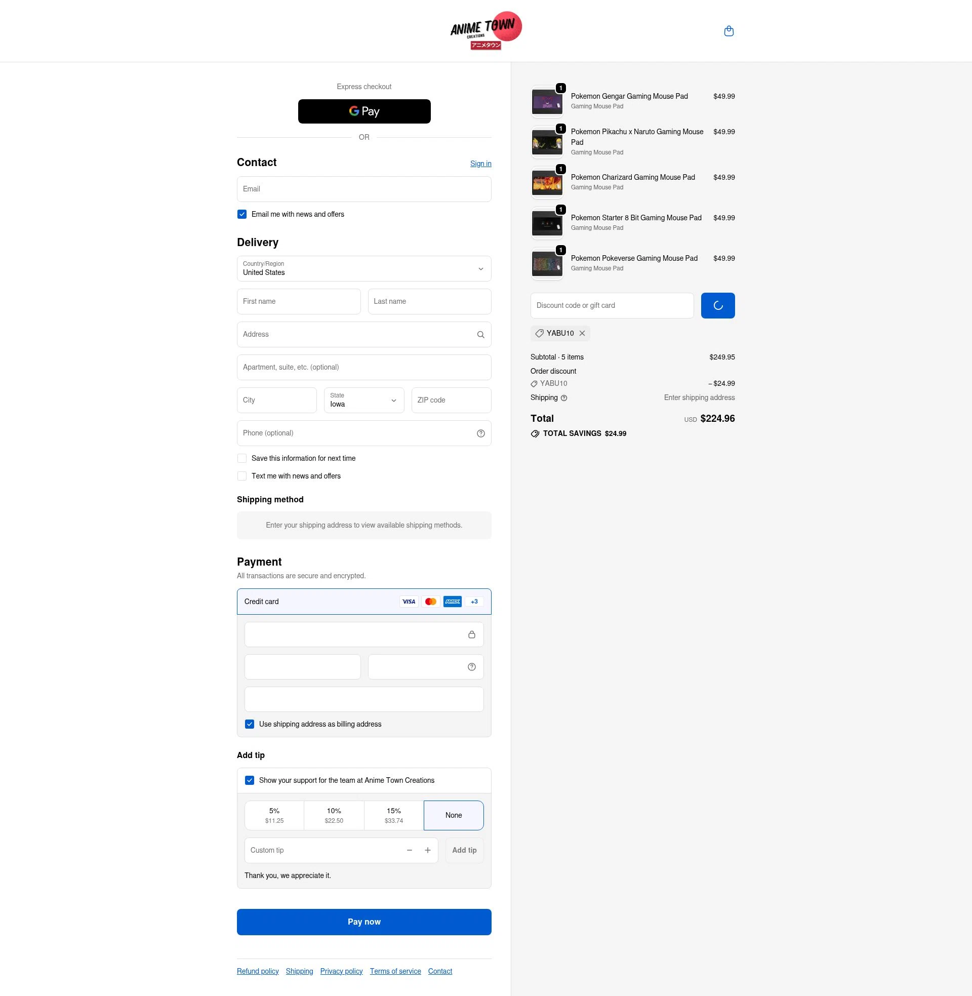 Anime Town Creations checkout page showing Anime Town Creations discount code box | Screenshot taken by SimplyCodes community member on Feb 7, 2026