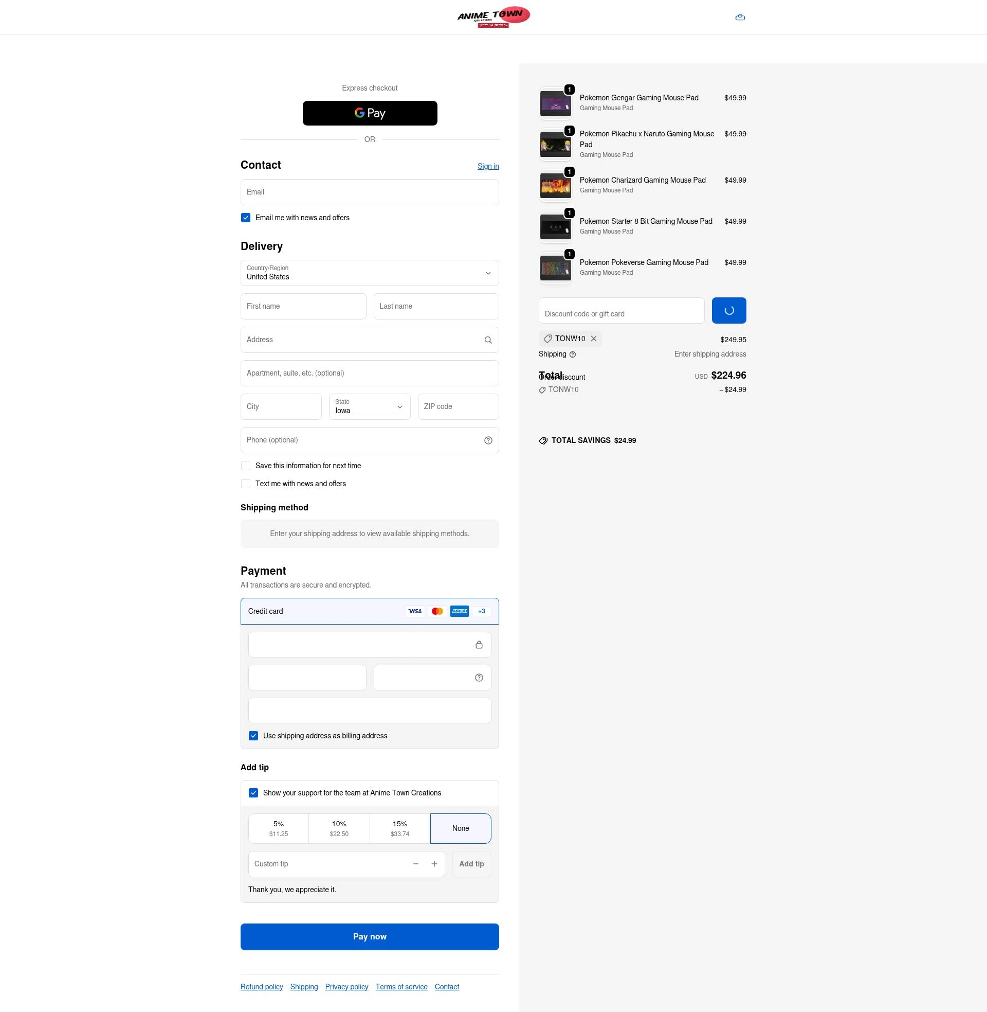 Anime Town Creations checkout page showing Anime Town Creations discount code box | Screenshot taken by SimplyCodes community member on Feb 7, 2026