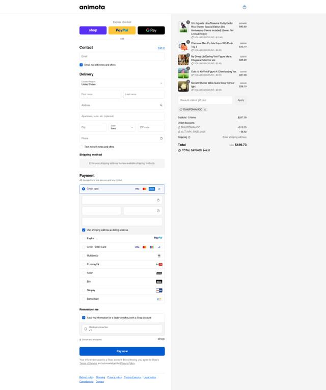 Animota checkout page showing Animota promo code box | Screenshot taken by SimplyCodes community member on Sep 15, 2025