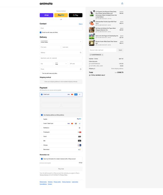 Animota checkout page showing Animota promo code box | Screenshot taken by SimplyCodes community member on Sep 11, 2025