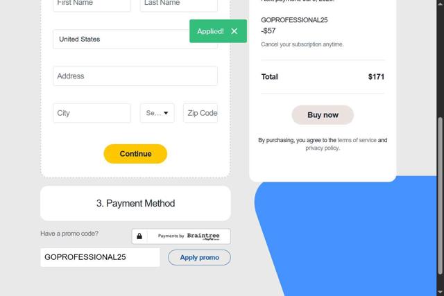 Animoto checkout page showing Animoto promo code box | Screenshot taken by SimplyCodes community member on Jul 10, 2025