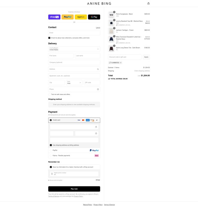Anine Bing checkout page showing Anine Bing discount code box | Screenshot taken by SimplyCodes community member on Jul 26, 2025