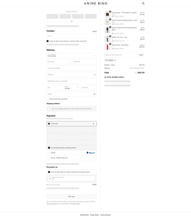 Anine Bing checkout page showing Anine Bing discount code box | Screenshot taken by SimplyCodes community member on Jun 30, 2025
